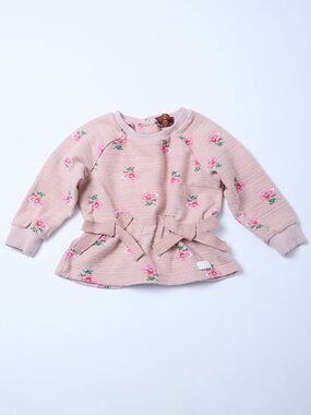 7 For All Mankind Pink Floral Bowtie Peplum Long Sleeve Sweater Top 18m 7fam